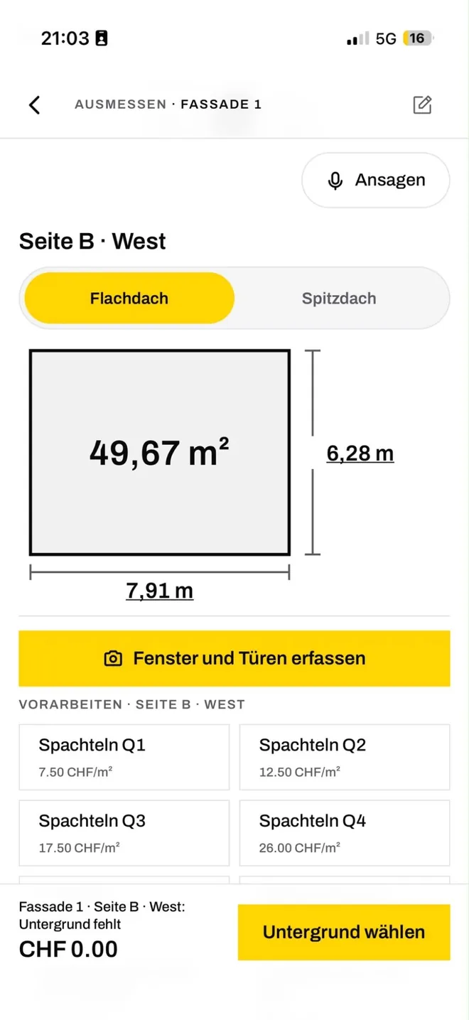 Seite B West mit 49,67 Quadratmetern, 7,91 Meter breit und 6,28 Meter hoch.
